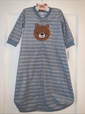 NWT Carter’s Blue Stripe Teddy Bear Sleep Sack 6-9M